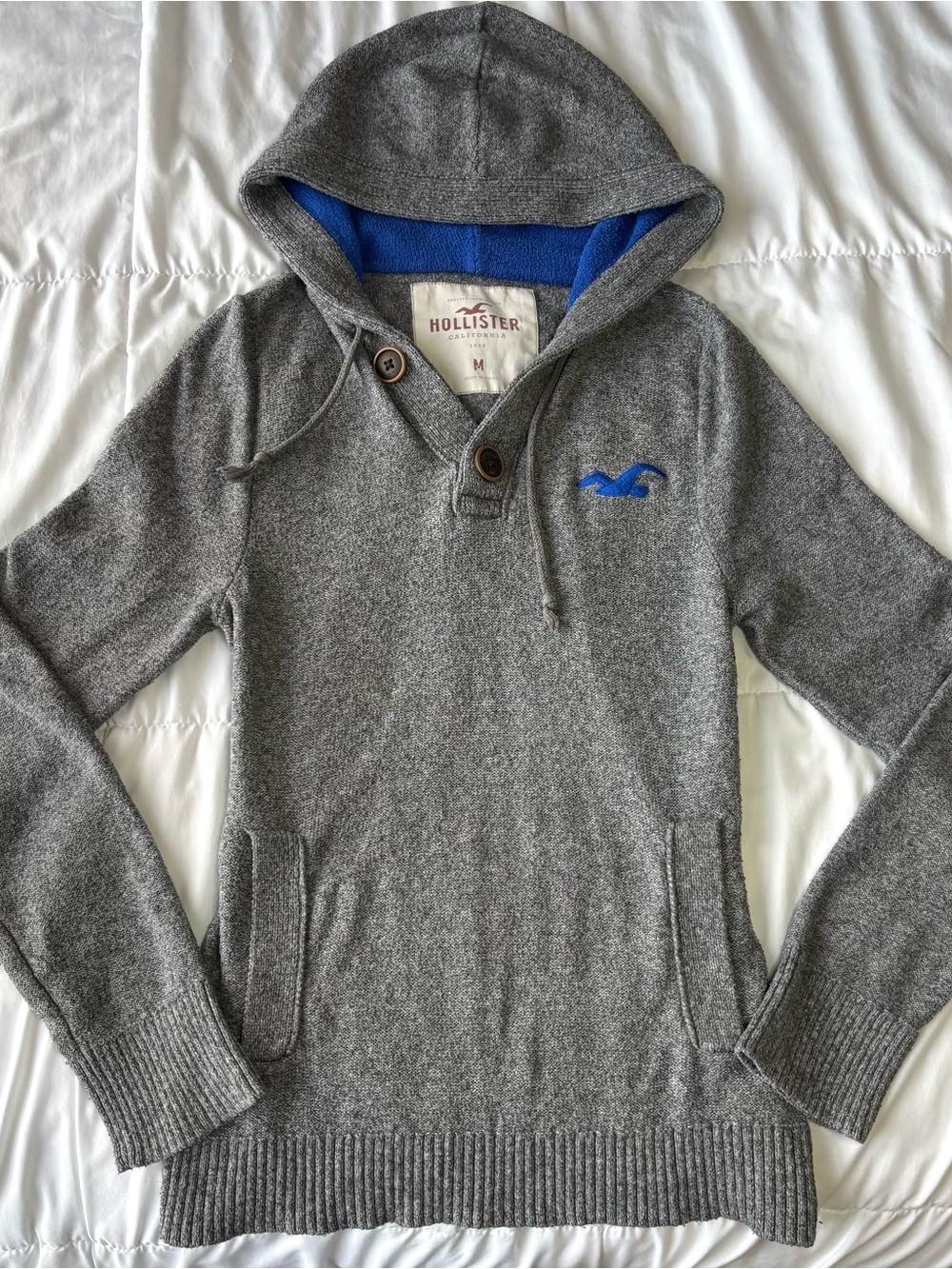 Hollister Gray Crewneck Hoodie Sweater with Blue Logo